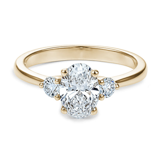 Trinity ring with 1.00 Ct oval center diamond and round side diamonds