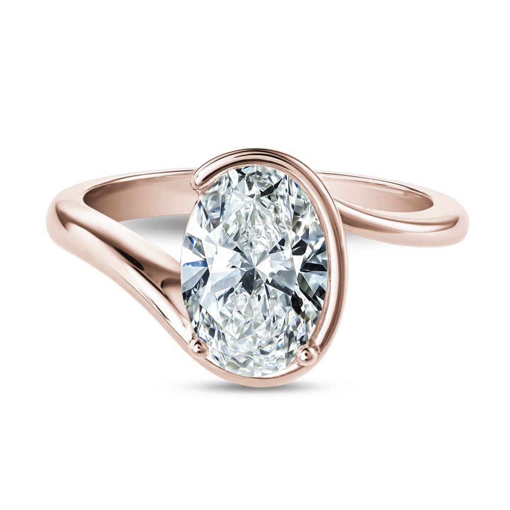 Bague Minimaliste en Or 14k avec Diamant Ovale de 2 Carats - Semi Bezel
