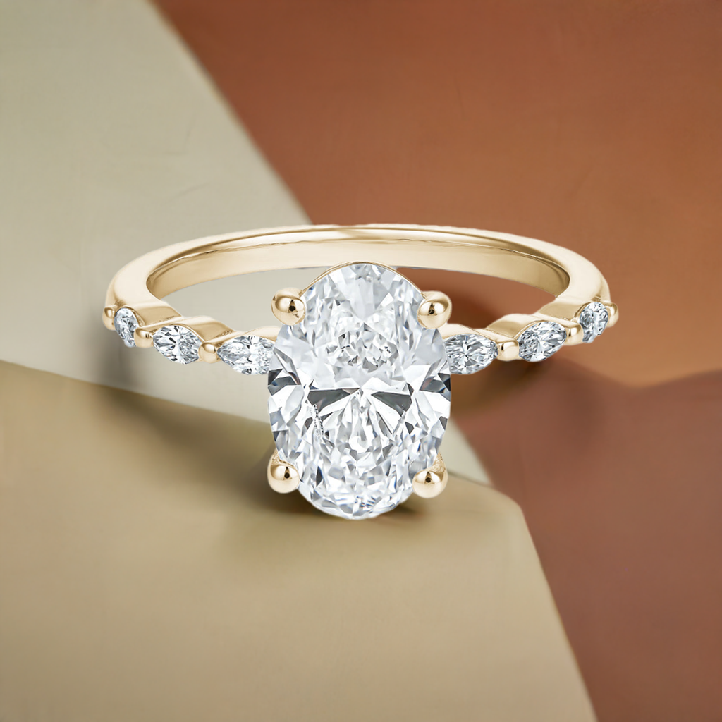 Ring with 2.00 Ct Oval Diamond and Marquises