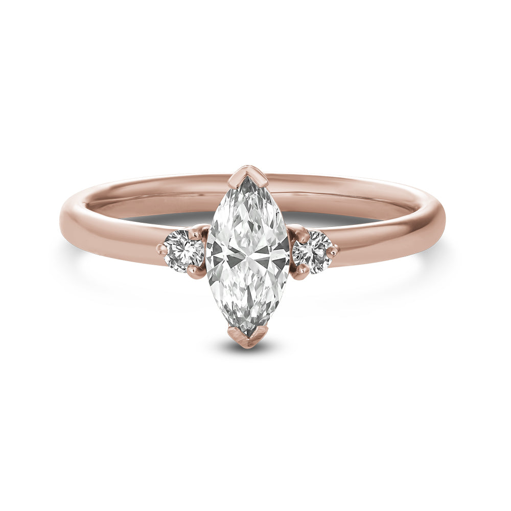 Minimalist Ring with 0.50 Ct Central Marquise Diamond and Side Diamonds
