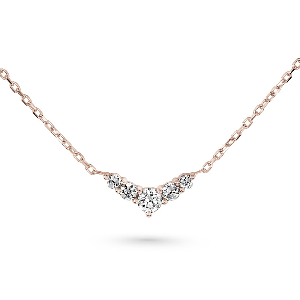 V necklace set in a gradient of diamonds or emeralds in 14k gold