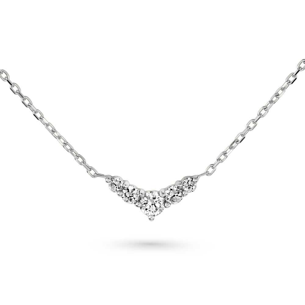 V necklace set in a gradient of diamonds or emeralds in 14k gold