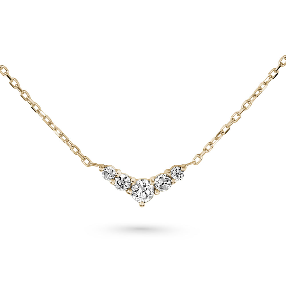V necklace set in a gradient of diamonds or emeralds in 14k gold