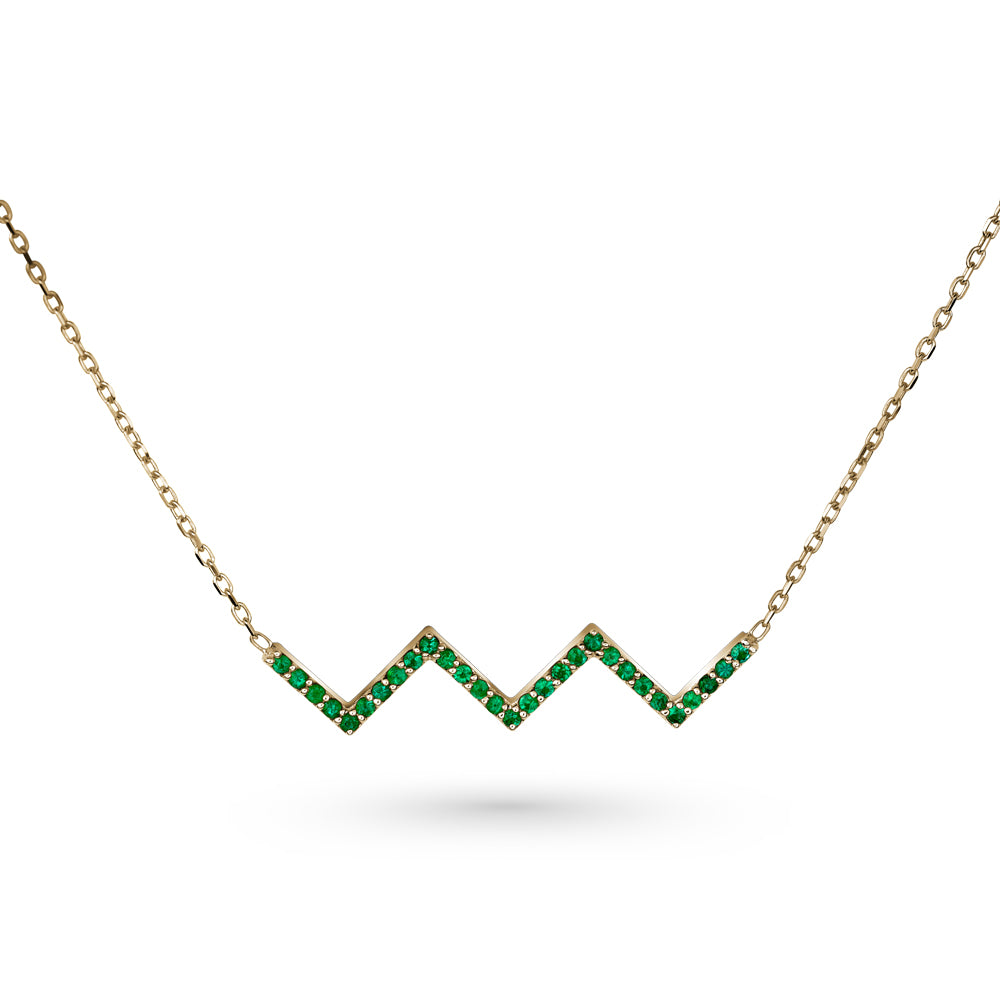 14k gold diamond or emerald zigzag necklace