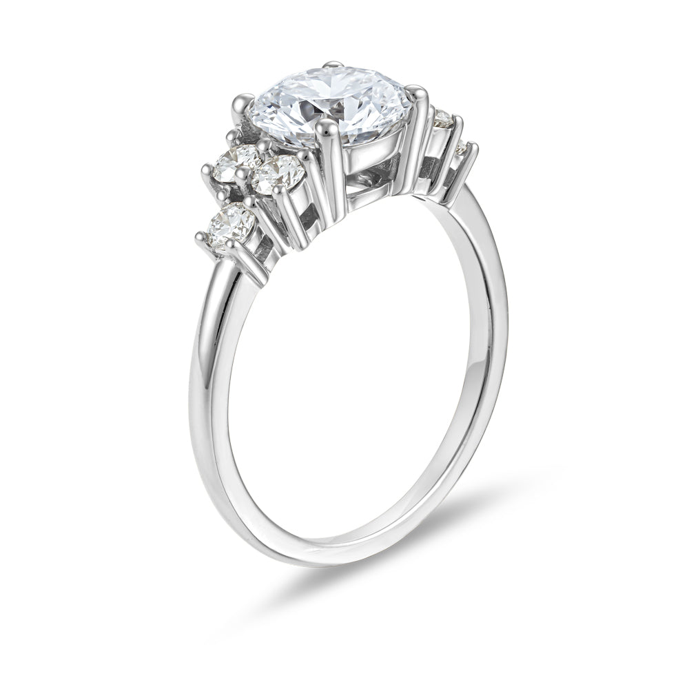 1.55 Carat Round Center Diamond Ring with 6 Accent Diamonds