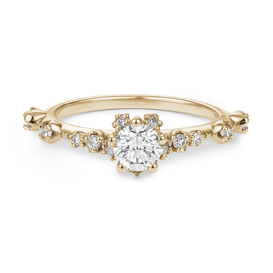 14k Gold Vintage Engagement & Wedding Set - Chevron Wedding Band