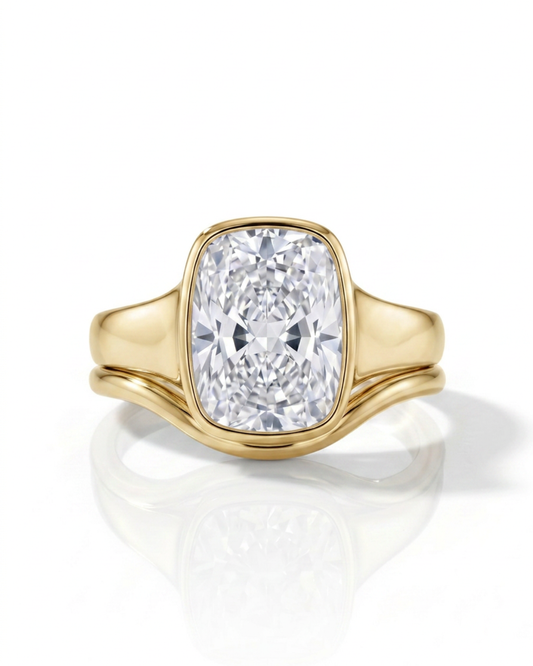 14k Gold Ring with 2 Carat Emerald Diamond – Triple Row Pave & Brilliant Under Halo