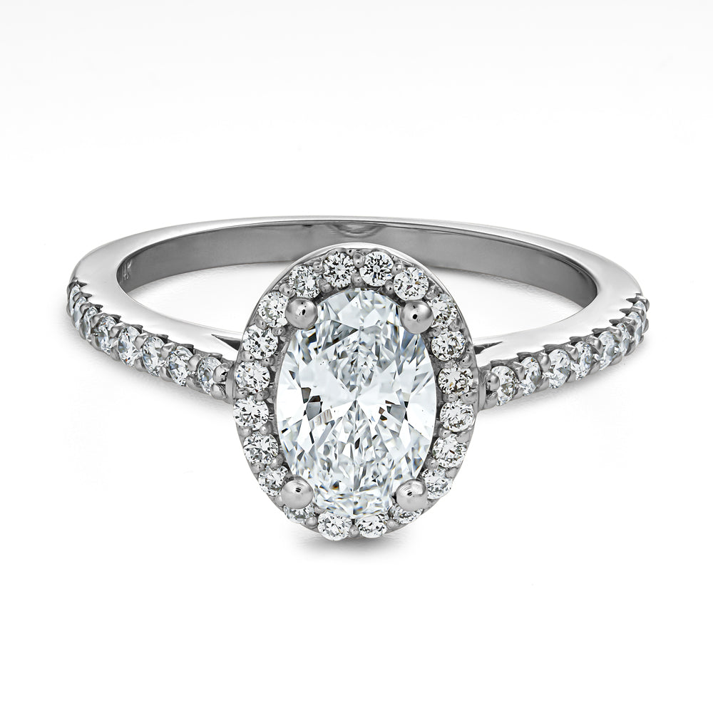1.00 Carat Oval Diamond and Diamond Halo Ring