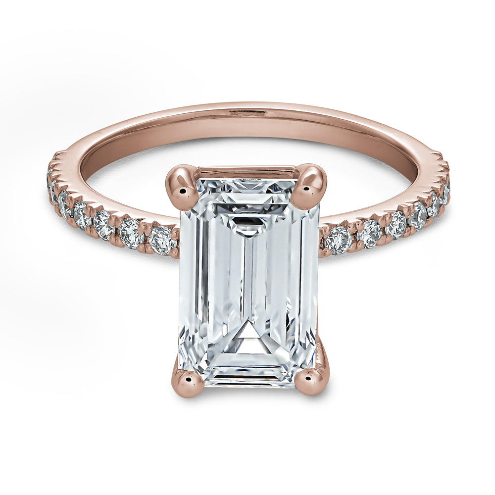 3 Ct Emerald Cut Diamond Ring with Pave Diamonds in 14k Gold