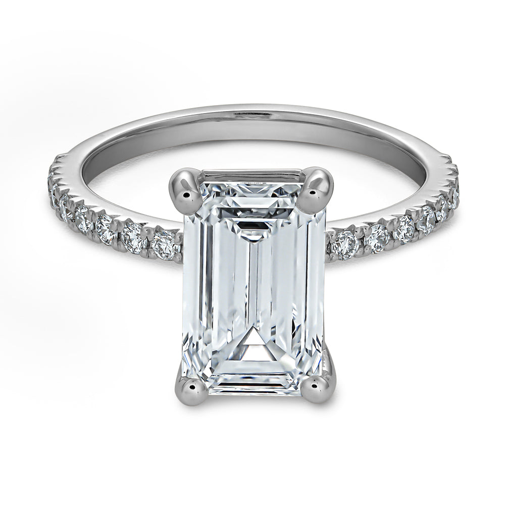 3 Ct Emerald Cut Diamond Ring with Pave Diamonds in 14k Gold