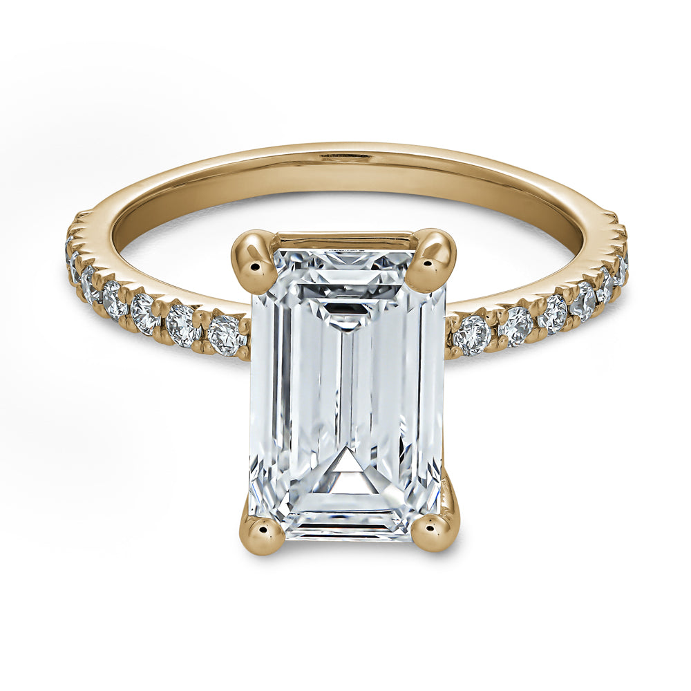 3 Ct Emerald Cut Diamond Ring with Pave Diamonds in 14k Gold