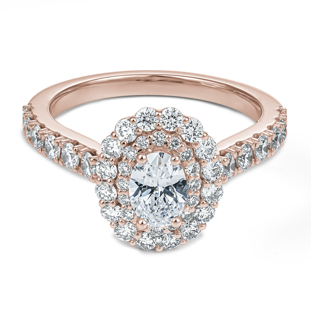 Double Halo Ring with 0.45 Ct Oval Center Diamond