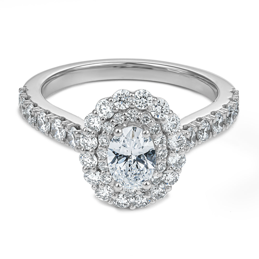 Double Halo Ring with 0.45 Ct Oval Center Diamond