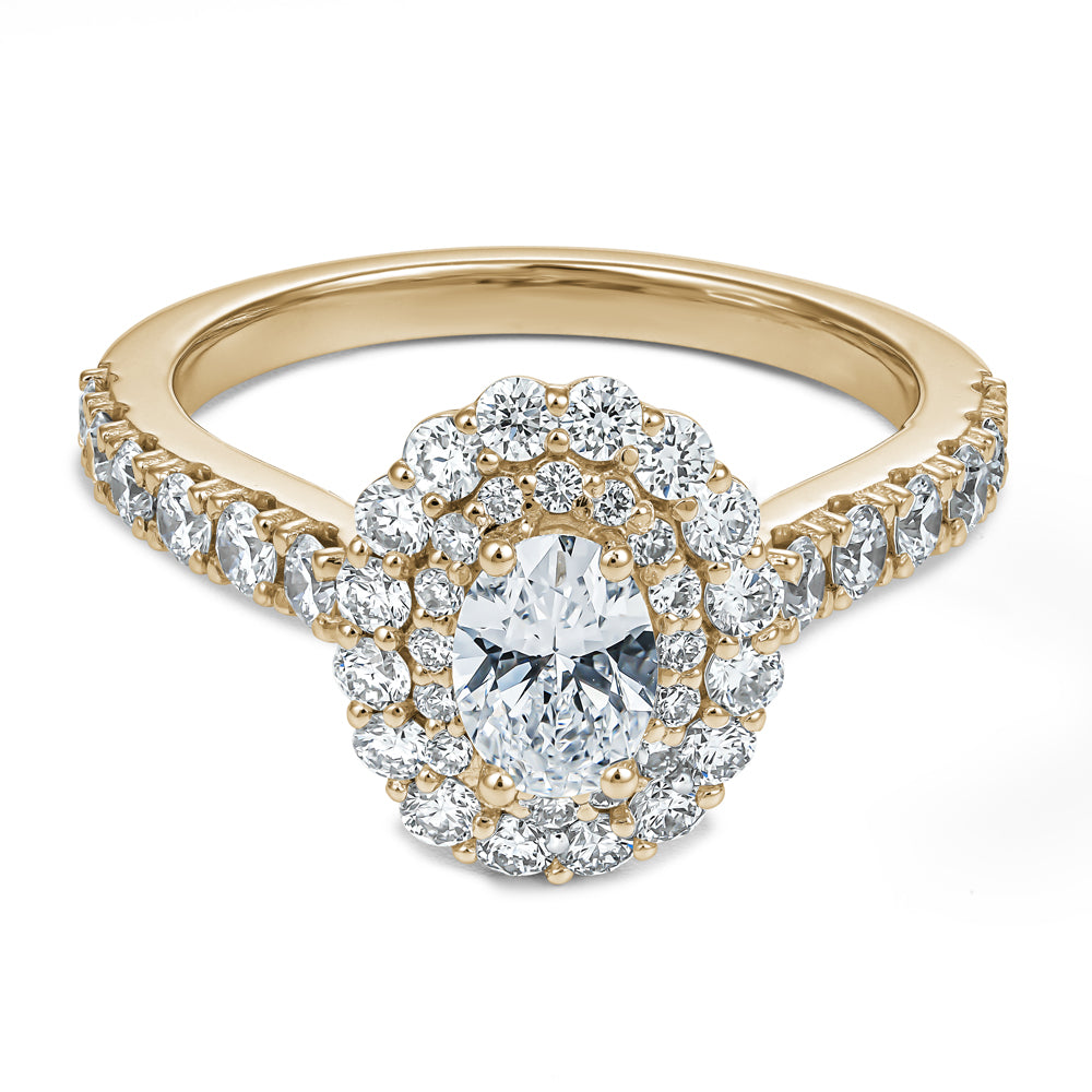 Double Halo Ring with 0.45 Ct Oval Center Diamond