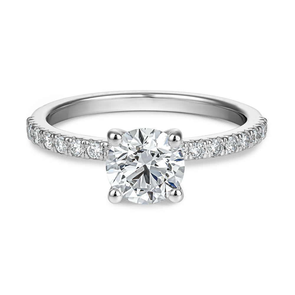 Classic Ring with 1.00 Ct Round Center Diamond and Diamond Pave
