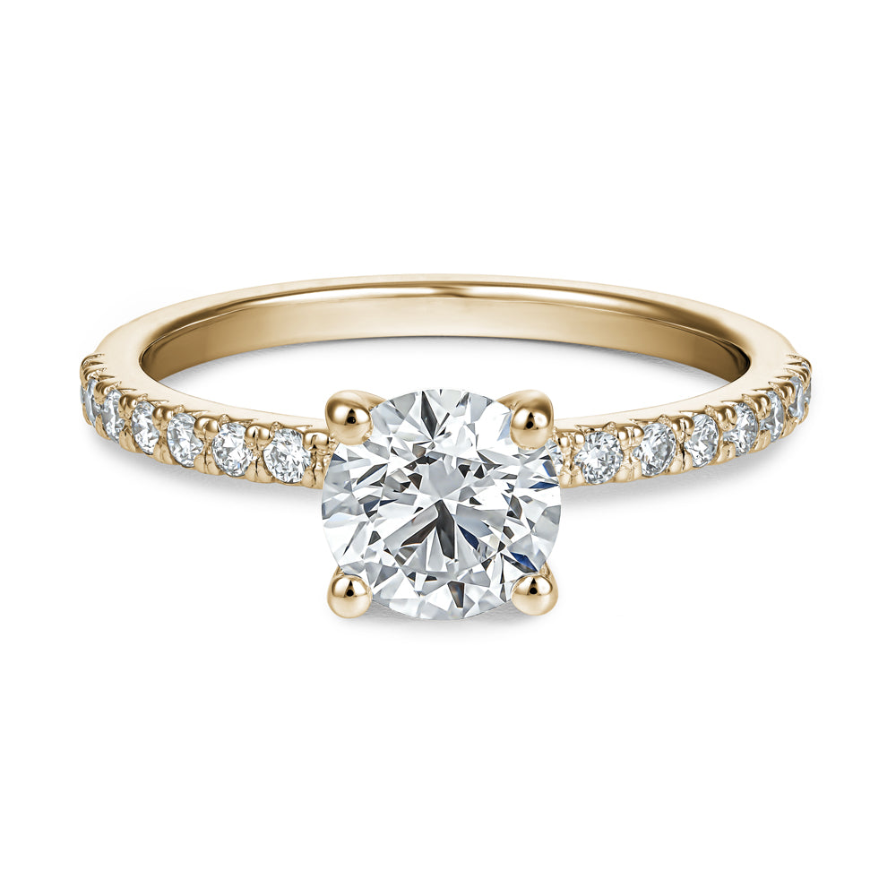 Classic Ring with 1.00 Ct Round Center Diamond and Diamond Pave