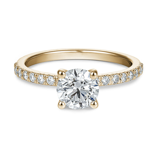 Classic Ring with 1.00 Ct Round Center Diamond and Diamond Pave