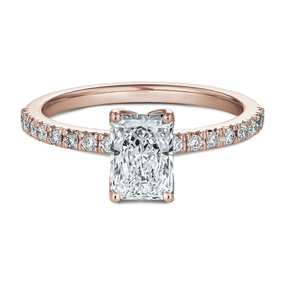 Ring with 1.00 Carat Radiant Cut Central Diamond and Pave Diamonds