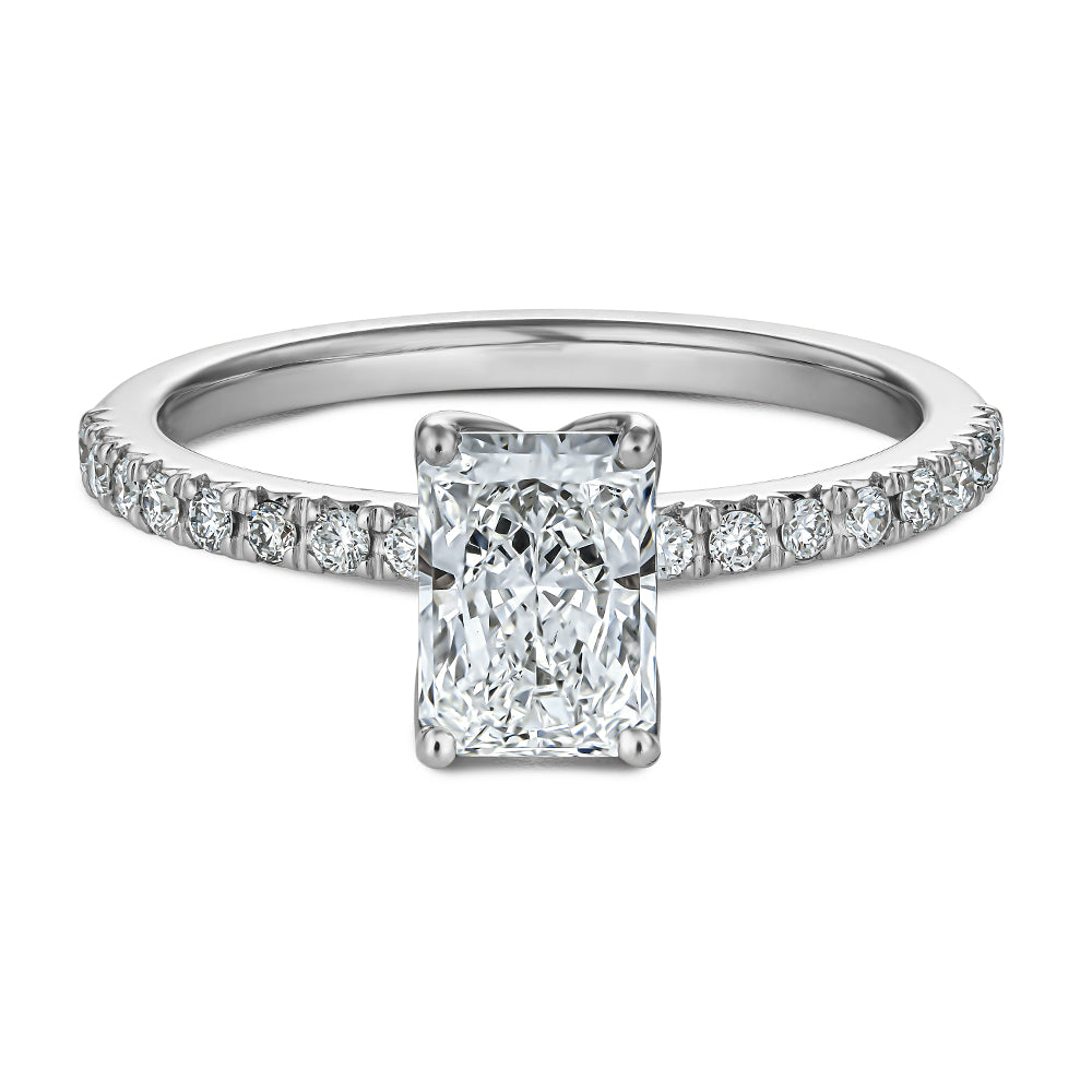 Ring with 1.00 Carat Radiant Cut Central Diamond and Pave Diamonds