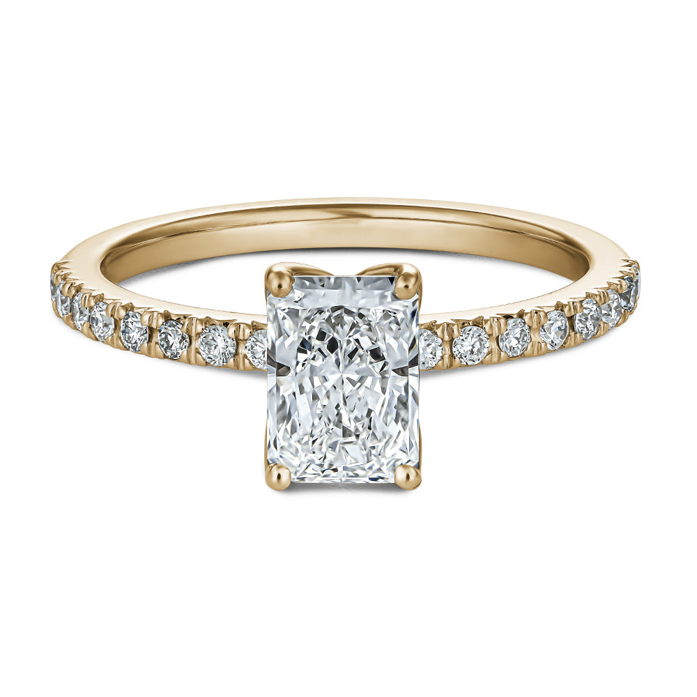 Ring with 1.00 Carat Radiant Cut Central Diamond and Pave Diamonds
