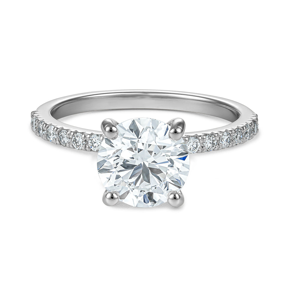 Classic Ring with 2.00 Ct Round Center Diamond and Diamond Pave