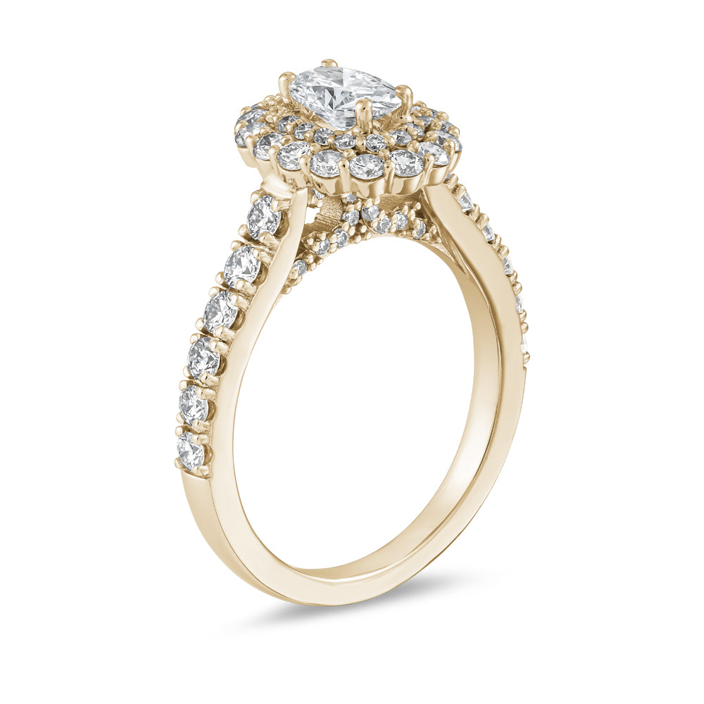 Double Halo Ring with 0.45 Ct Oval Center Diamond