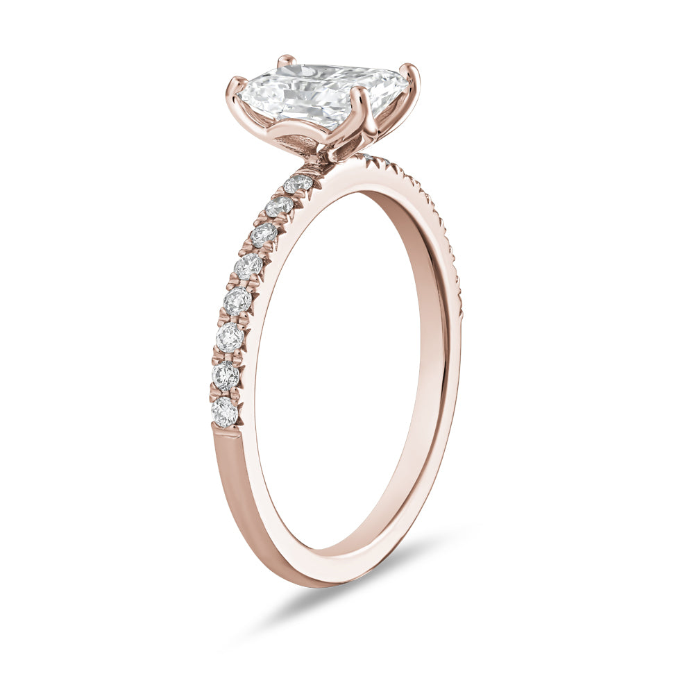 Ring with 1.00 Carat Radiant Cut Central Diamond and Pave Diamonds