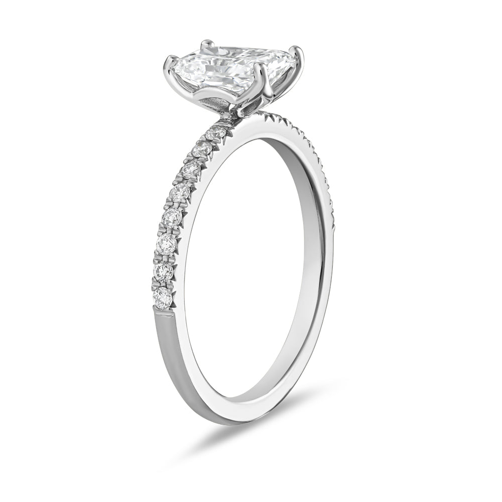 Ring with 1.00 Carat Radiant Cut Central Diamond and Pave Diamonds