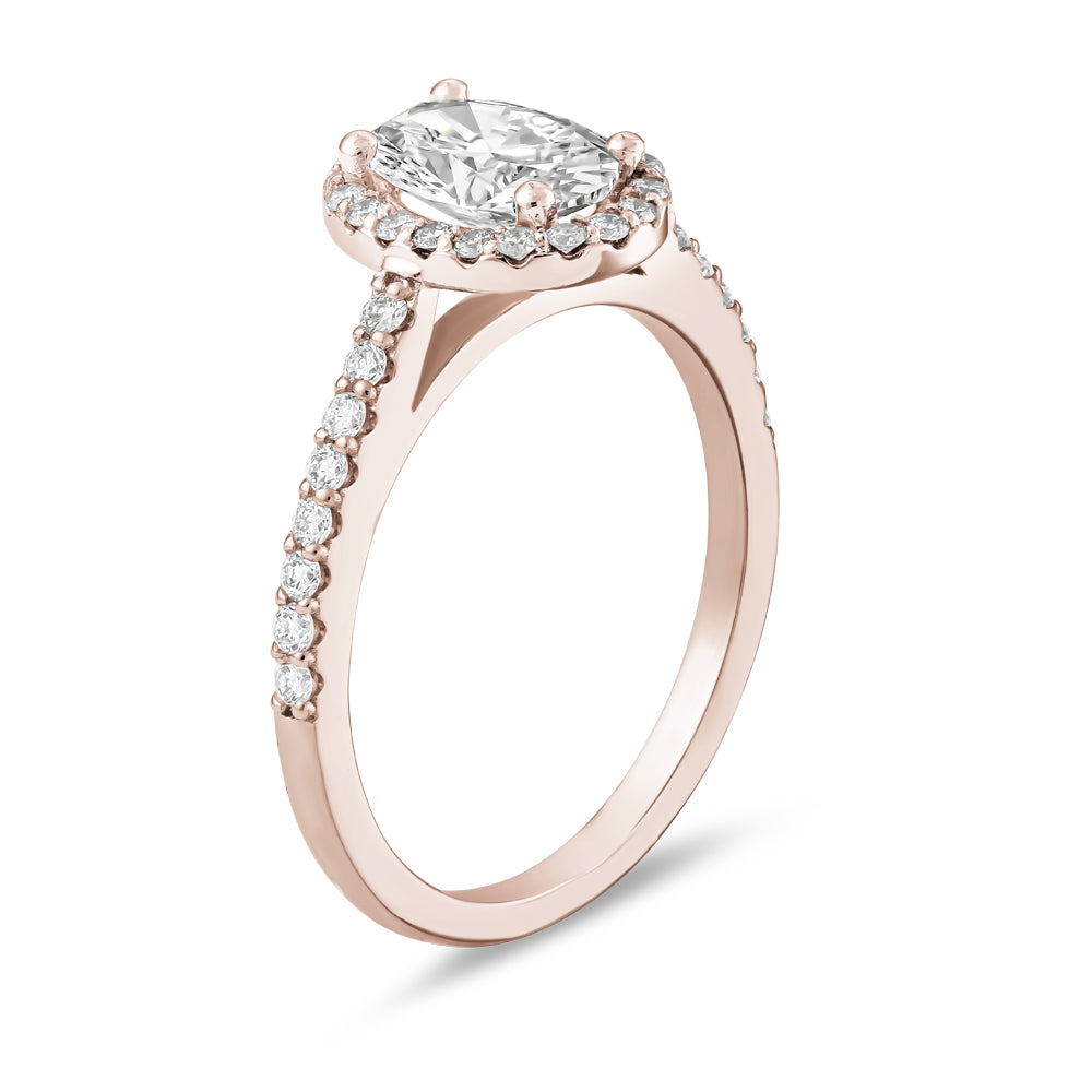 1.00 Carat Oval Diamond and Diamond Halo Ring