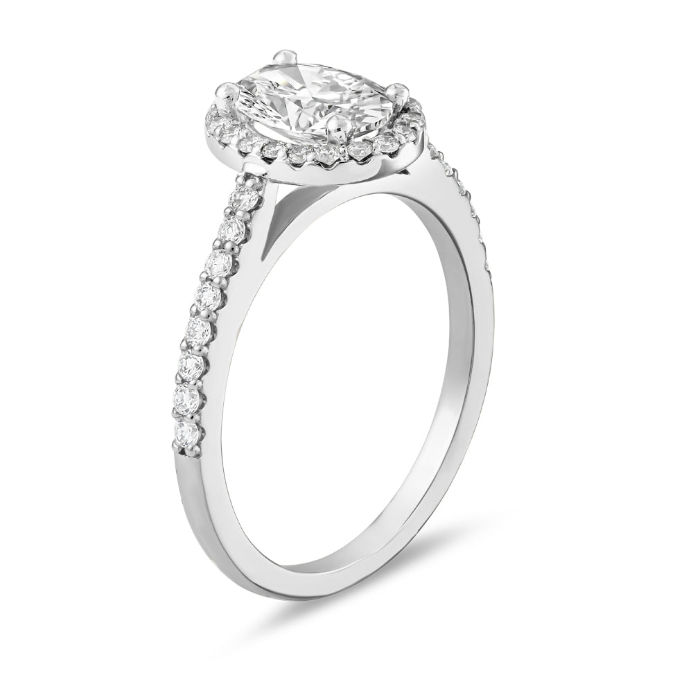 1.00 Carat Oval Diamond and Diamond Halo Ring