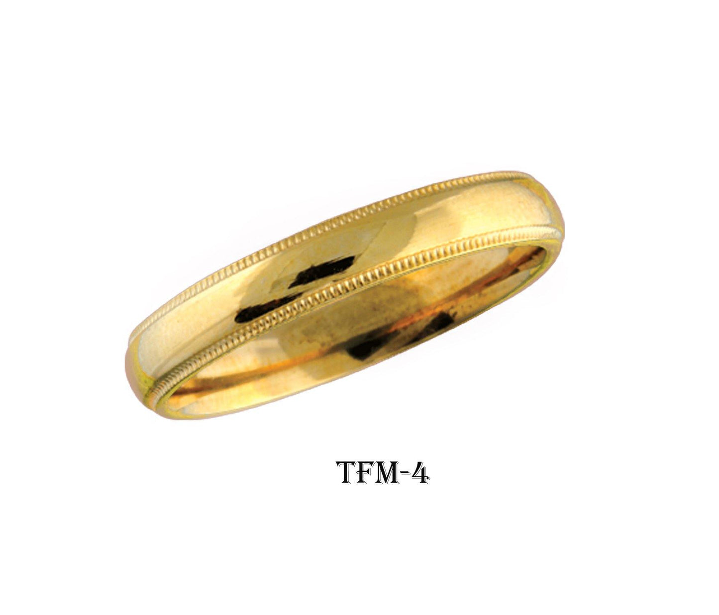 Jonc semi-bombé en or 10 K avec milles-grains. Bague classique simple en or jaune ou en or blanc. Bague unie 4 mm de largeur. Alliance classique pour homme ou pour femme. Bijoux unisexe. Alliances avec milles grains, semi bombée. Bijoux de mariage à Montréal.