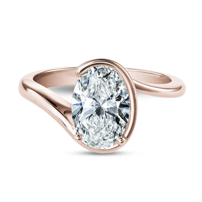 Bague Minimaliste en Or 14k avec Diamant Ovale de 2 Carats - Semi Bezel