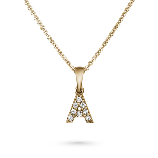 Pendentifs Lettres Minimalistes en Or 10k avec Pavé de pierres