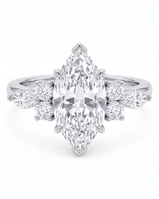 Ring with 2.00 Ct Oval Diamond and Marquises