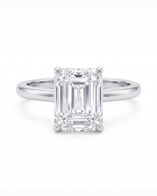 3 Ct Emerald Cut Diamond Ring with Pave Diamonds in 14k Gold