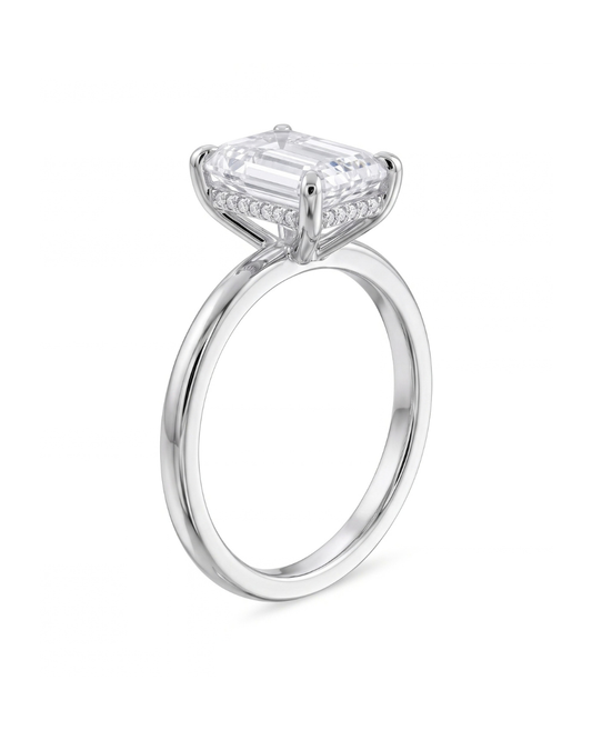 3 Ct Emerald Cut Diamond Ring with Pave Diamonds in 14k Gold