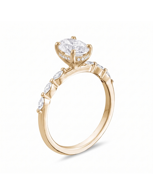 Ring with 2.00 Ct Oval Diamond and Marquises