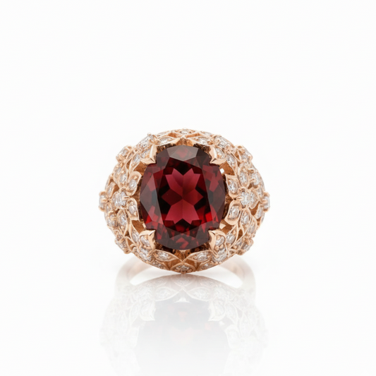 Bague en or 14k sertie de diamants et grenat naturels