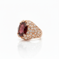 14k gold ring set with natural diamonds and garnet