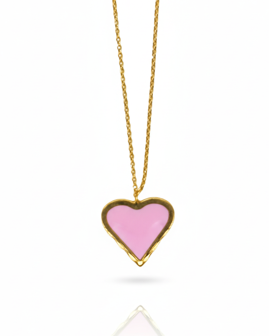 Collier Pendentif Cœur Rose – Or Jaune 14K