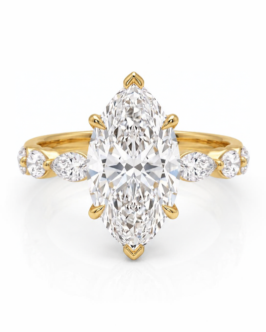14k Gold Ring with 2 Carat Emerald Diamond – Triple Row Pave &amp; Brilliant Under Halo