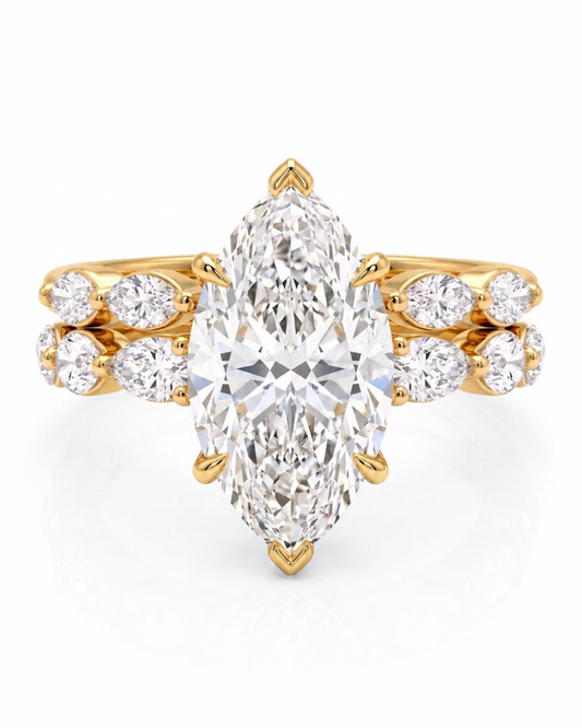 14k Gold Ring with 2 Carat Emerald Diamond – Triple Row Pave &amp; Brilliant Under Halo