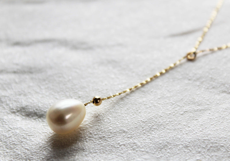 Collier avec perle d'eau douce en or 14 carats, style vintage