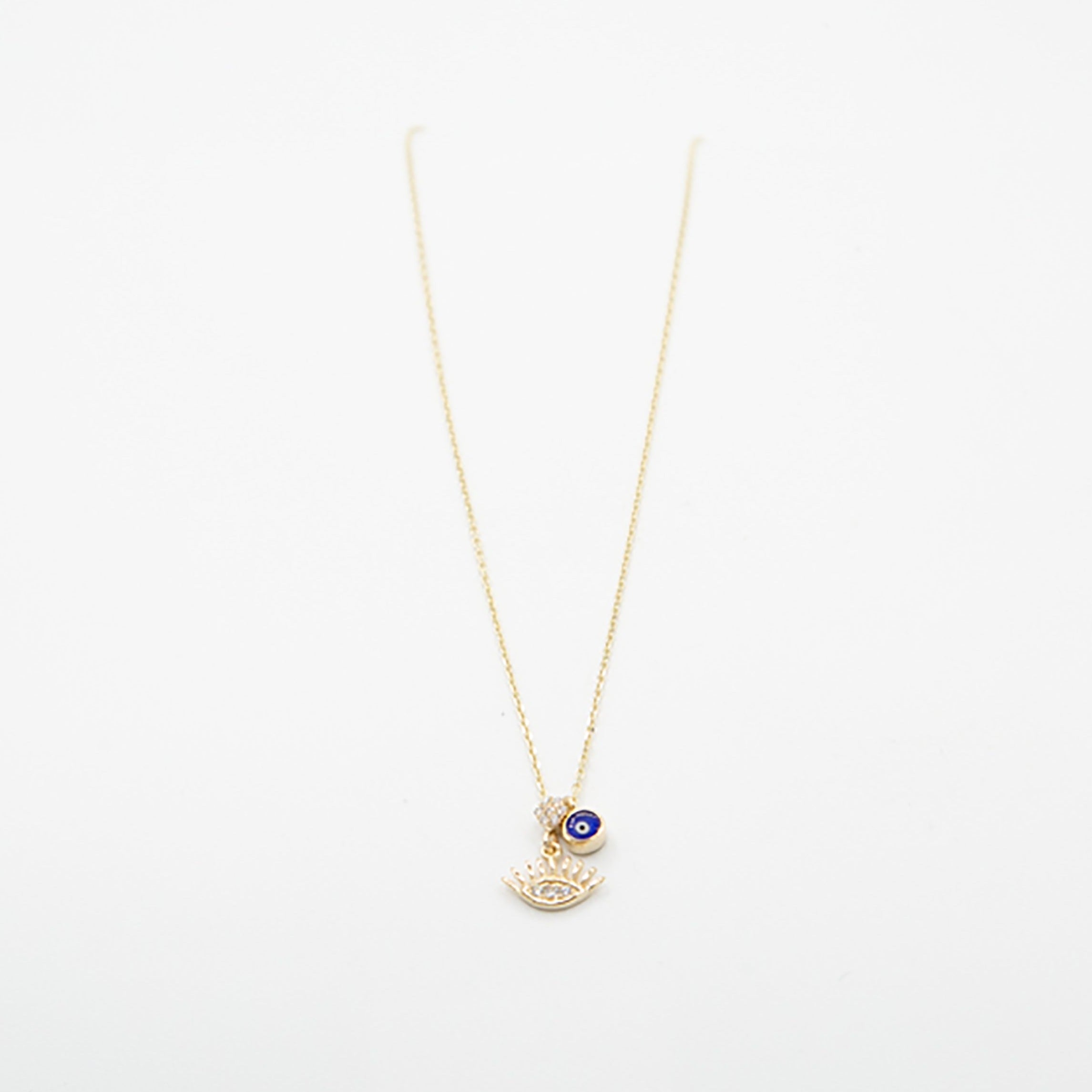 Collier avec double pendentif Œil Grec / Evil eye en or 10k