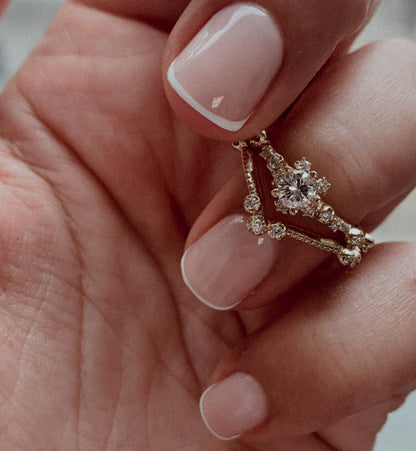 Ensemble de Fiançailles et Mariage Vintage en Or 14k- Alliance chevron