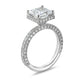 Princess cut central diamond ring 2.50 Ct with diamonds on 3 sides