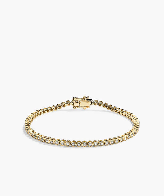 Bracelet Tennis Bezel en Or Jaune 14K et Diamants de Laboratoire (1.30 ct total)