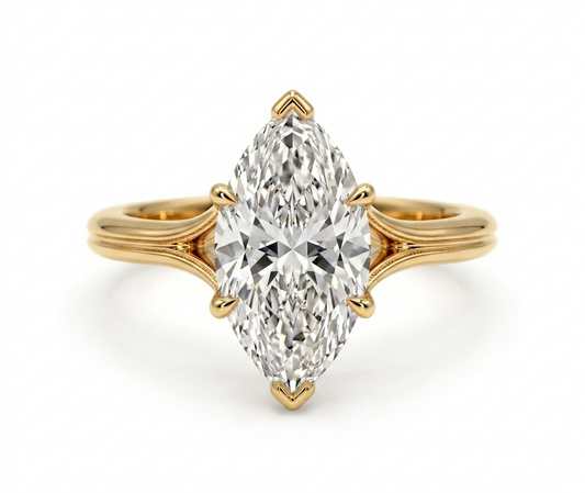 Bague de Fiançailles Signature avec Diamant Marquise 1.54 ct et Diamants Latéraux