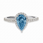 Bague avec Diamant Central Fancy Vivid Pink Blue VS1 Coupe Poire et Halo Pavé de Diamants