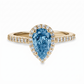 Bague avec Diamant Central Fancy Vivid Pink Blue VS1 Coupe Poire et Halo Pavé de Diamants